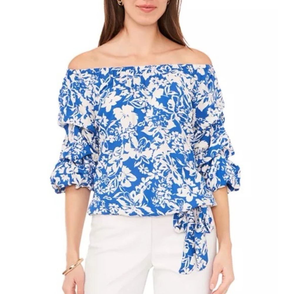 Vince Camuto Women's Blue Off The Shoulder Bubble Sleeve Blouse, XL, Like New!!